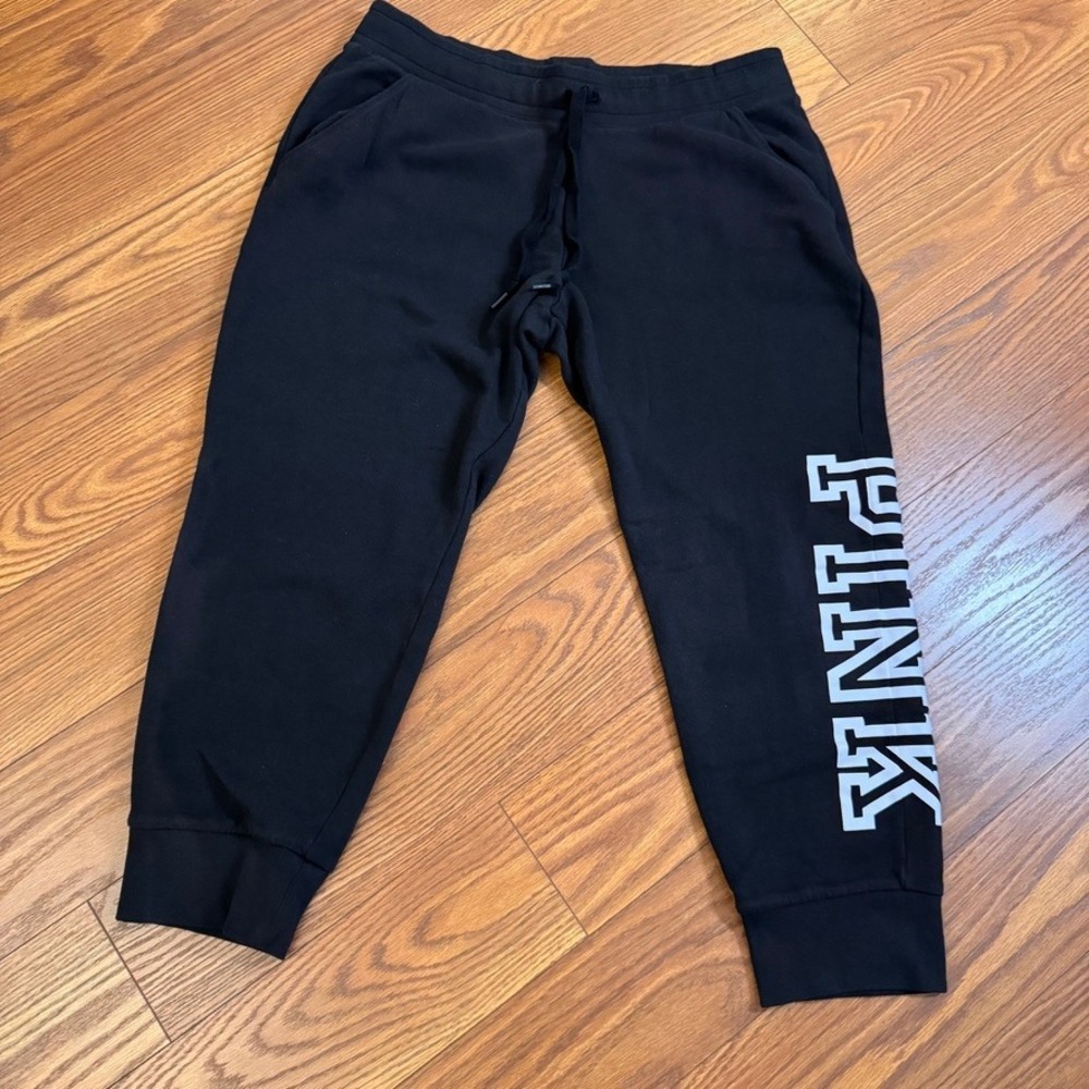 PINK Victoria's Secret Black Logo Joggers Fleece Sweatpants XL